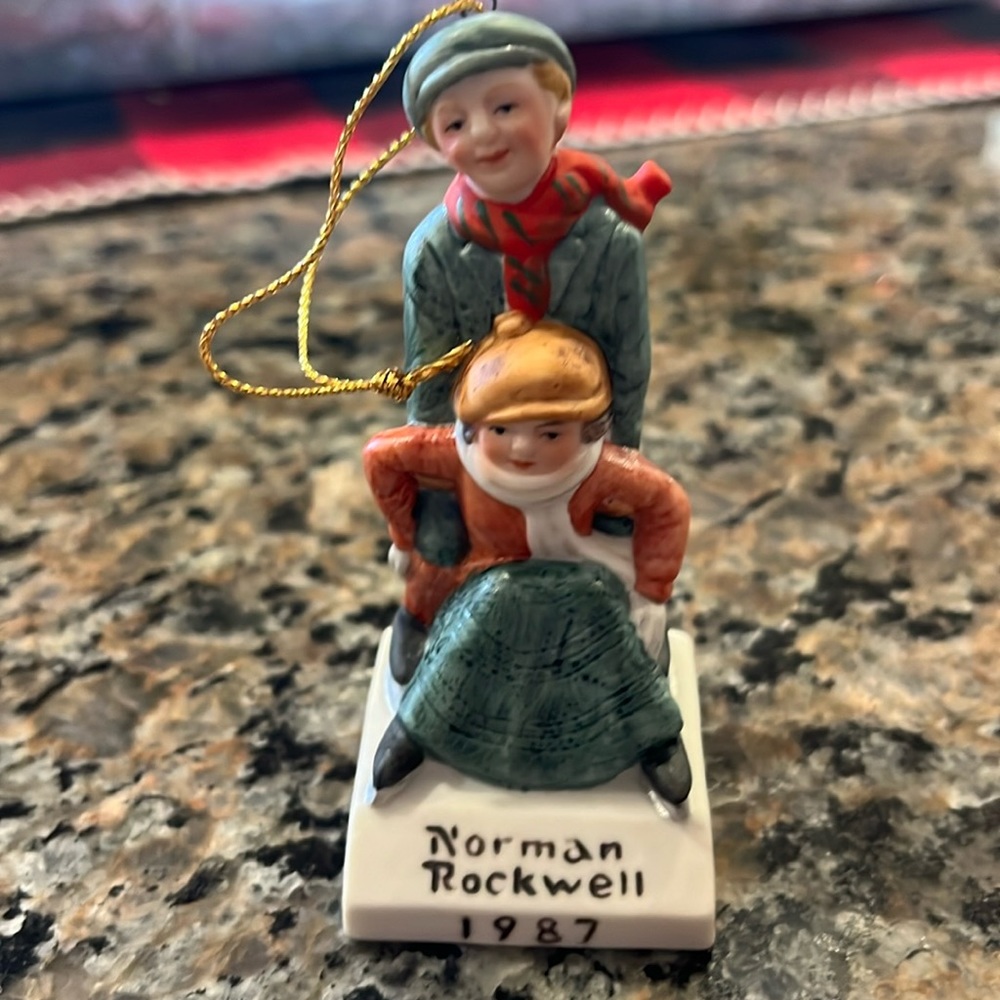 Norman Rockwell 1987 Skating Lessons Christmas Ornament. VINTAGE